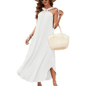 Women Summer Casual Sleeveless Beach Dress Criss Cross Sundress Split